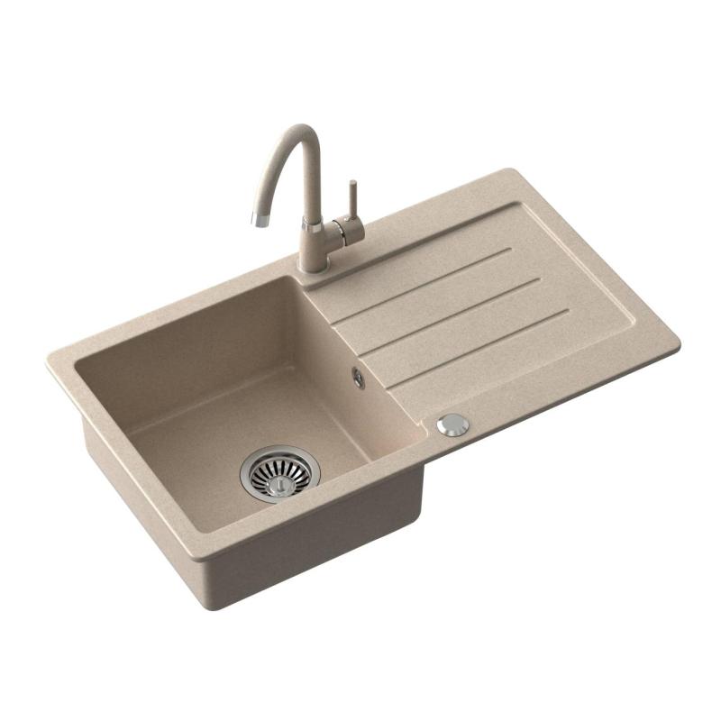 Quadri Kendal beige peščen granitni pomivalnik z odcejalnikom 77x44cm reverzibilen 1208967399