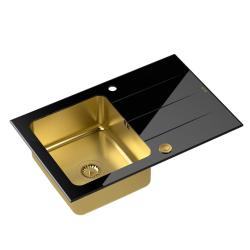 Quadri Glazz nadgradnja zlate umivalne posode s črnim steklenim odcejevalnikom 78x50 reverzibilno 1208967407