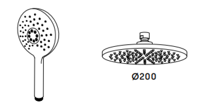 Waterevolution Flow tuš kombinacija z deževno prho mat črna 200mm T141NRPR