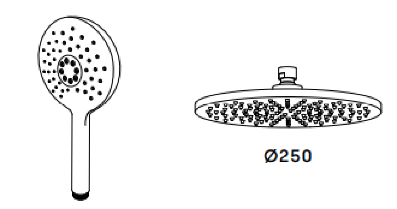 Waterevolution Flow tuš kombinacija z deževno prho mat bela 250mm T141NR25BR