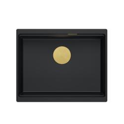 Quadri Newport II granitna podgradna črna pomivalna korita 560x450 mm z zlato vtičnico in odtočnim pokrovčkom 1208967449