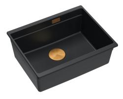 Quadri Newport II granitna podvgradna črna pomivalno korito 560x450mm z bakrenim čepom in odtočnim pokrovčkom 1208967450