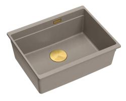 Quadri Newport II granit podvgradni taupe pomivalno korito 560x450mm z zlato čepko in odtočnim pokrovčkom 1208967454
