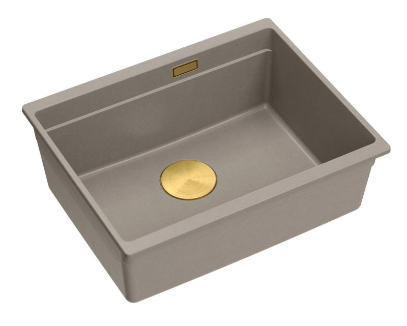 Quadri Newport II granit podvgradni taupe pomivalno korito 560x450mm z zlato čepko in odtočnim pokrovčkom 1208967454