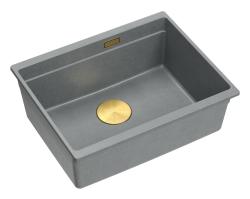 Quadri Newport II granit vgradno sivo pomivalno korito 560x450mm z zlato vtikačem in odtočnim pokrovom 1208967457
