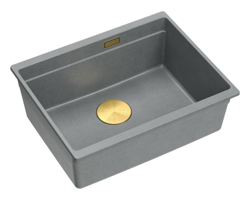 Quadri Newport II granit vgradno sivo pomivalno korito 560x450mm z zlato vtikačem in odtočnim pokrovom 1208967457