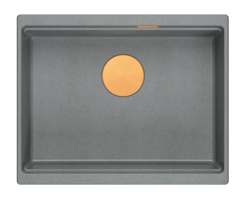 Quadri Newport II granit podgradni sivi pomivalni korito 560x450mm z bakrenim čepom in odtočnim pokrovčkom 1208967458