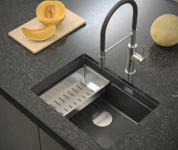 Quadri Newport II granitna podvgradna antracitna pomivalna korita 560x450mm z inox čepom in odtočnim pokrovčkom 1208967459