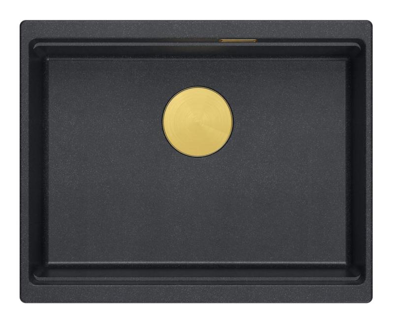 Quadri Newport II granitna podvgradna antracitna pomivalno korito 560x450mm z zlato odtočno čepico in odtočnim pokrovčkom 1208967460