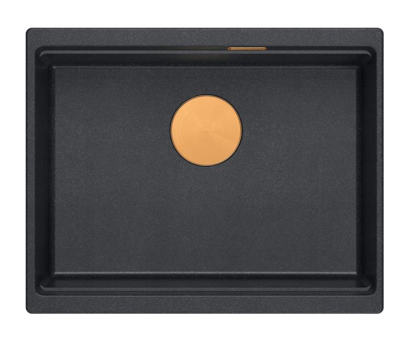 Quadri Newport II granitna podvgradna antracitna pomivalno korito 560x450mm s bakrenim čepom in odtočno kapico 1208967461