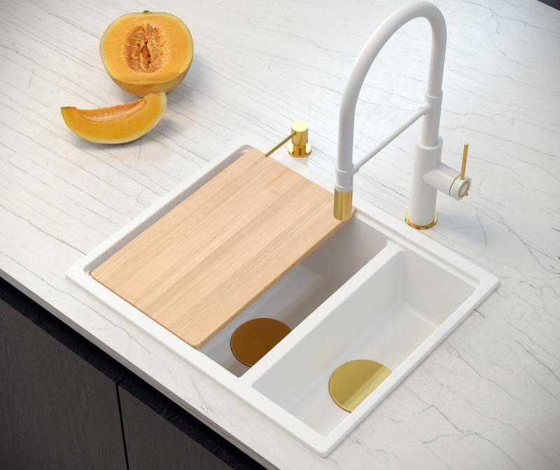 Quadri Newport II wit 1,5 pomivalno korito granit za vgradnjo in podvgradnjo 555x460mm z zlatim čepom 1208967462