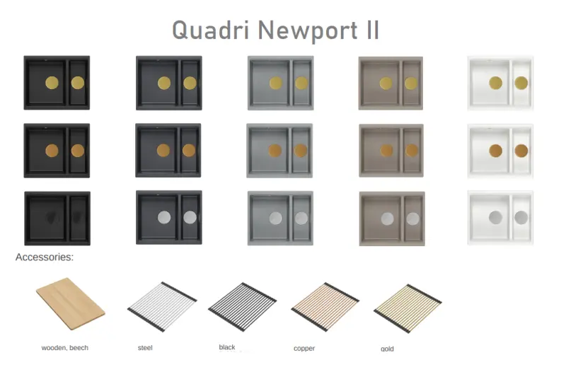 Quadri Newport II bela 1,5 pomivalno korito granit nadpultno in podpultno pomivalno korito 555x460mm s bakrenim čepom 1208967463