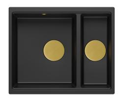 Quadri Newport II črna 1,5 pomivalno korito granit nadgradnja in vgradnja pomivalno korito 555x460mm z zlato odtočno cevjo 1208967464