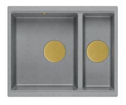 Quadri Newport II siva 1,5 pomivalno korito granit nadgradna in vgradna pomivalno korito 555x460mm z zlato čepom 1208967470