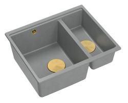 Quadri Newport II siva 1,5 pomivalno korito granit nadgradna in vgradna pomivalno korito 555x460mm z zlato čepom 1208967470