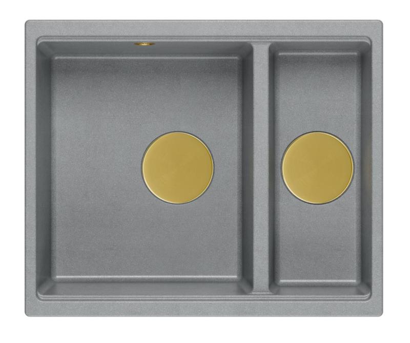 Quadri Newport II siva 1,5 pomivalno korito granit nadgradna in vgradna pomivalno korito 555x460mm z zlato čepom 1208967470