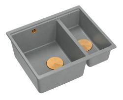 Quadri Newport II siva 1,5 pomivalno korito granit nadpultno in podpultno korito 555x460mm z bakrenim čepom 1208967471
