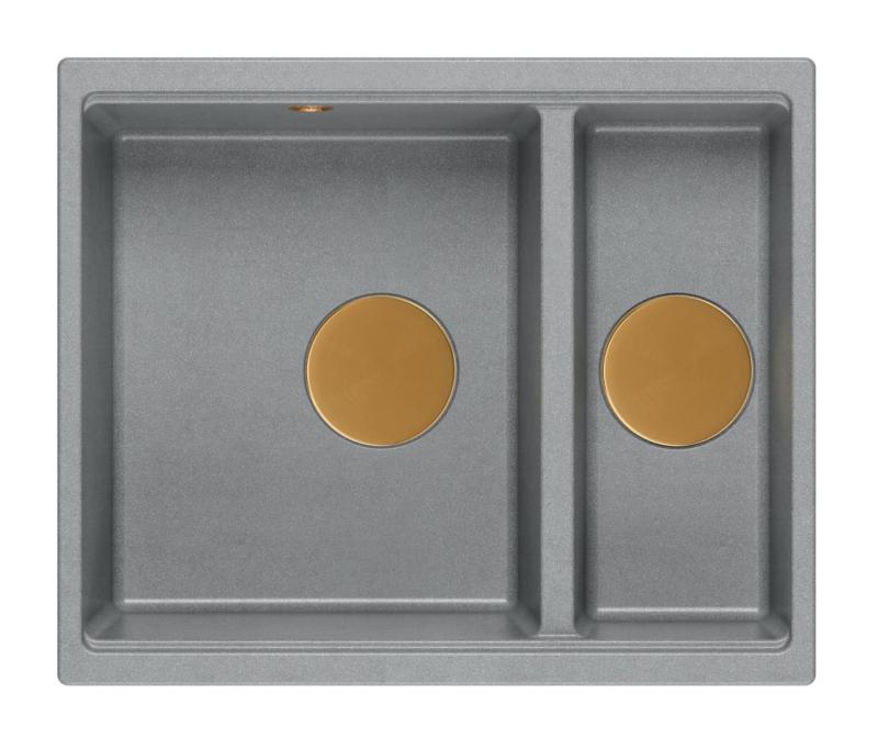 Quadri Newport II siva 1,5 pomivalno korito granit nadpultno in podpultno korito 555x460mm z bakrenim čepom 1208967471