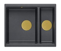 Quadri Newport II antracitna granitna pomivalna korita z 1,5 posodo za nadgradnjo in vgradnjo 555x460 mm z zlato odtočno cevjo 1208967473