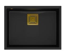 Quadri Quadrangle črni granit vgradna pomivalno korito 55x42cm z zlato čep 1208967475