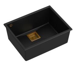 Quadri Quadrangle črn granitni podgradni pomivalnik 55x42cm s bakrenim čepom 1208967476