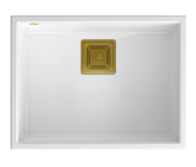 Quadri Quadrangle bela granitna podvgradna korito 55x42 cm z zlato odtočno zaporo 1208967477
