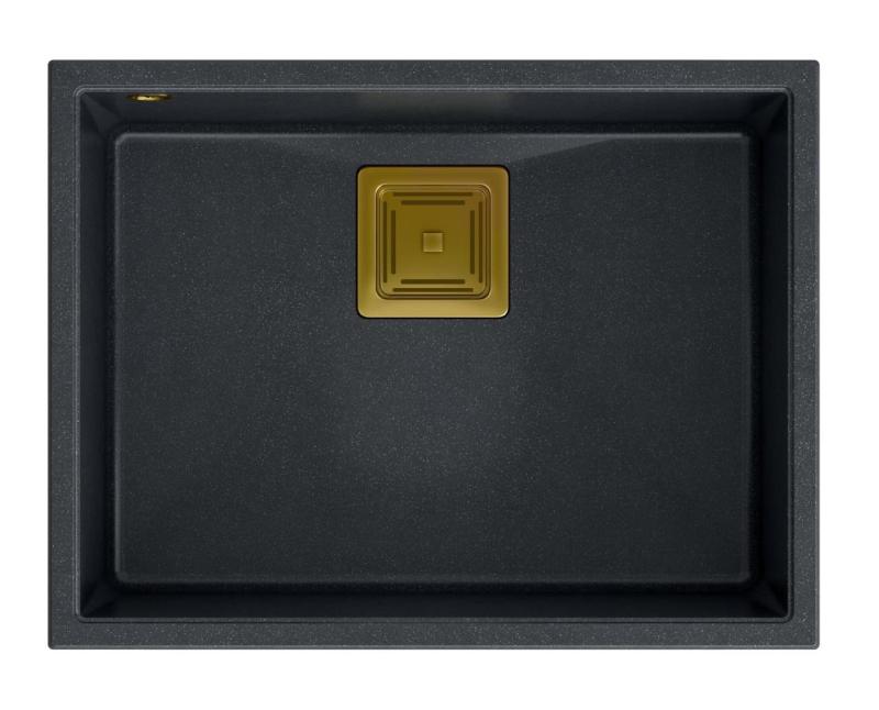 Quadri Quadrangle antracit granit podgradni umivalnik 55x42cm z zlato izpustno loputo 1208967479
