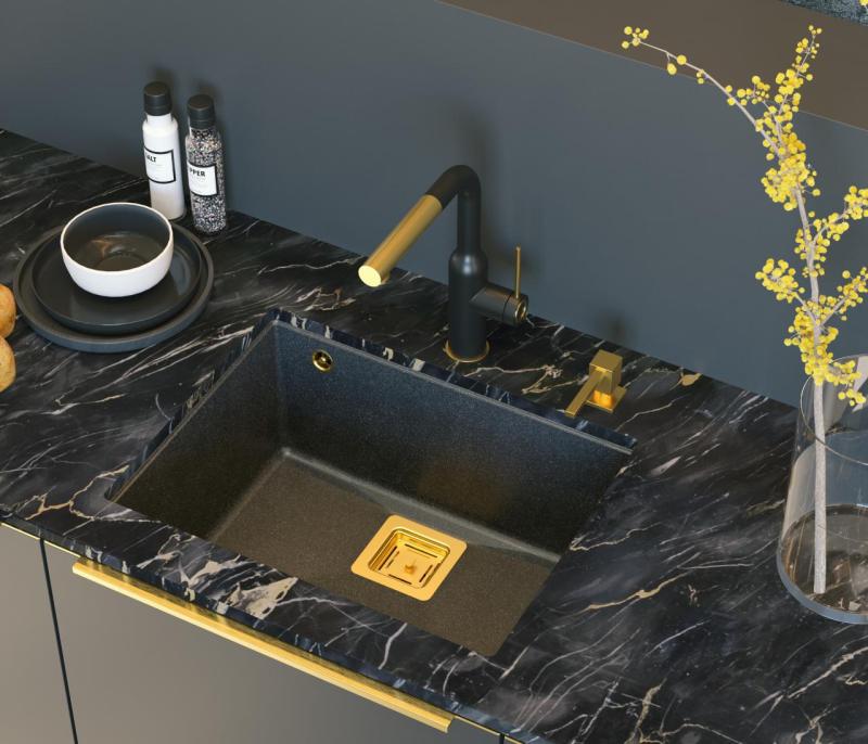 Quadri Quadrangle antracit granit podgradni umivalnik 55x42cm z zlato izpustno loputo 1208967479