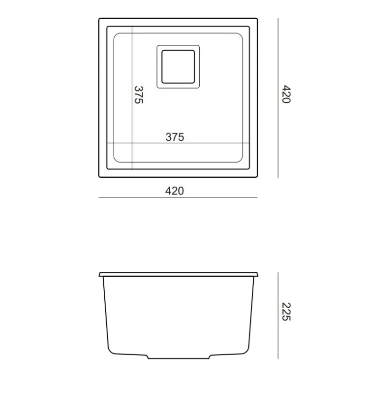 Quadri Quadrangle antracitni granit vgradno pomivalno korito 42x42 cm z inox čepom 1208967486