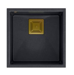 Quadri Quadrangle antracit granit vgradni pomivalni korito 42x42cm z zlato zaporko 1208967487