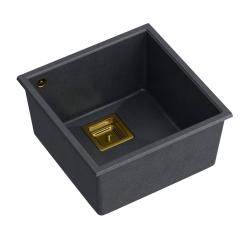 Quadri Quadrangle antracit granit vgradni pomivalni korito 42x42cm z zlato zaporko 1208967487