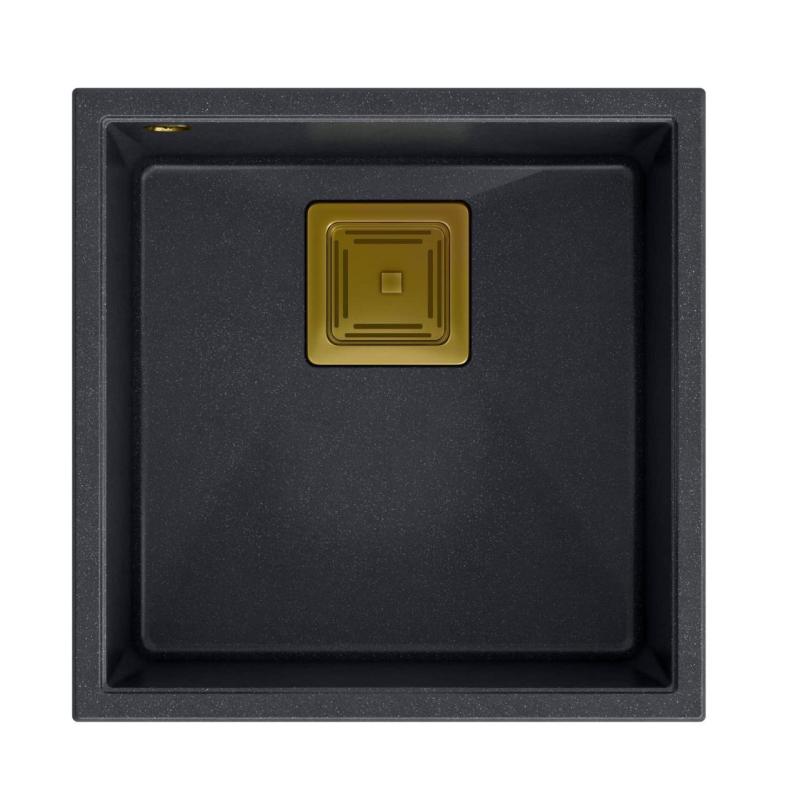 Quadri Quadrangle antracit granit vgradni pomivalni korito 42x42cm z zlato zaporko 1208967487