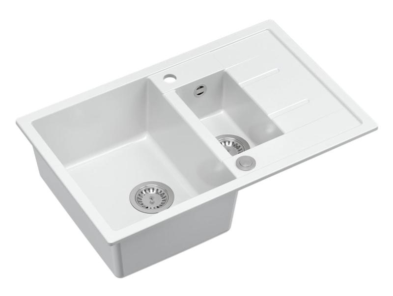 Quadri Brenton bela granitna nadgradna 1,5 pomivalna korita z odcejalnikom 78x50cm z nerjavečim jeklenim čepom 1208967491