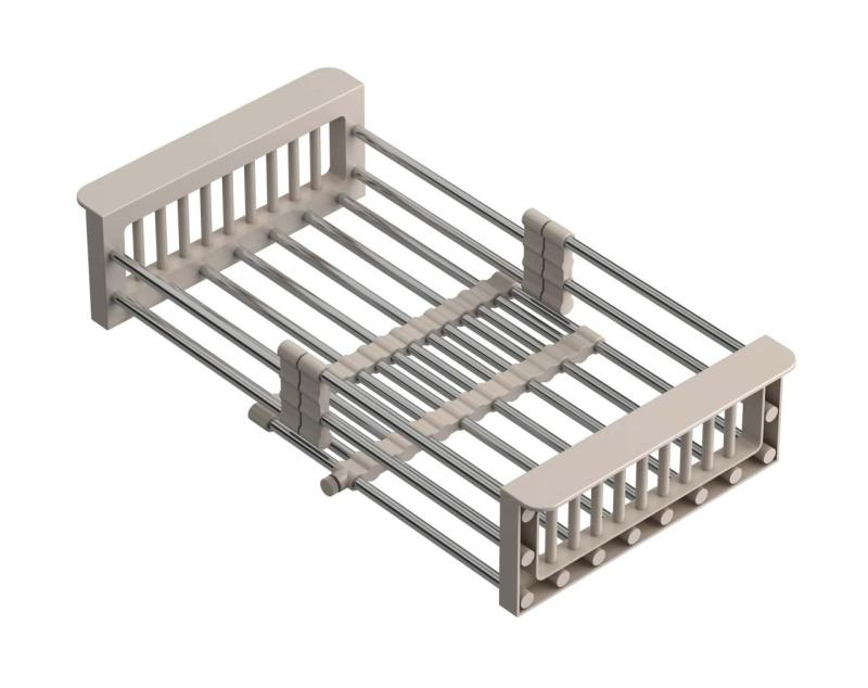 Quadri Universeel uitschuifbare inzetbak, inzetmandje of restenmandje van roestvrij staal met beige handgrepen, 225 mm breed, 1208967544