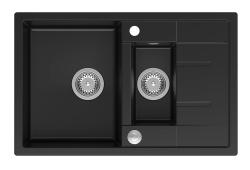 Quadri Brenton črni granitni nadgradni pomivalnik 1,5 korita z odcejalnikom 78x50cm z inox odtokom 1208967553