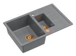 Quadri Brenton sivi granitni nadgradni 1,5 korito s odcejalno površino 78x50cm z bakreno zaporko 1208967561