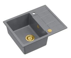 Quadri Dalton siva granitna nadgradna pomivalno korito z odcejevalno površino 62x50 cm z zlato zaporko 1208967565