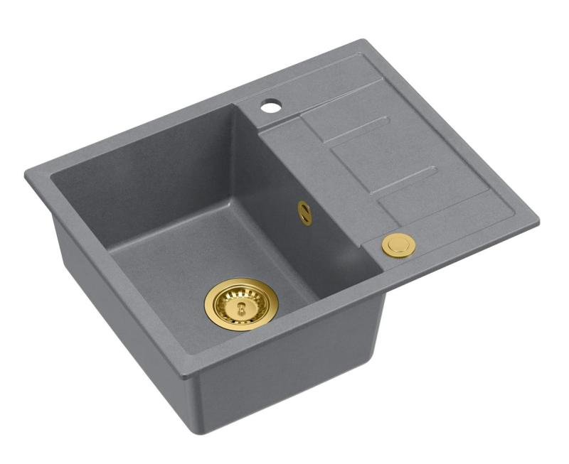 Quadri Dalton siva granitna nadgradna pomivalno korito z odcejevalno površino 62x50 cm z zlato zaporko 1208967565