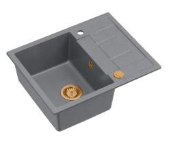 Quadri Dalton siva granitna vgradna pomivalna korito z odcejalno površino 62x50cm z bakrenim čepom 1208967566