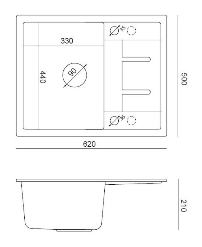 Quadri Dalton antracitna granitna pomivalno korito z odcejalnikom 62x50 cm z nerjavečim jeklenim čepom 1208967570