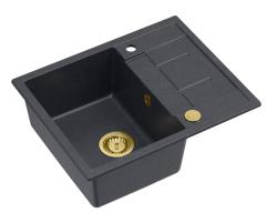 Quadri Dalton antracitna granitna nadpultna pomivalna korita z odcejalnikom 62x50cm z zlato zaporo 1208967571