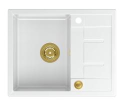 Quadri Dalton witte granieten opbouw spoelbak met afdruipvlak 62x50cm met gouden plug 1208967574