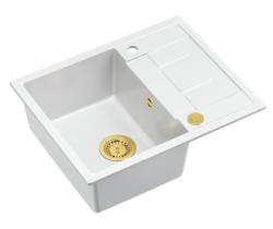 Quadri Dalton witte granieten opbouw spoelbak met afdruipvlak 62x50cm met gouden plug 1208967574