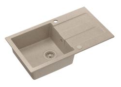 Quadri Sutton beige peščeni granitni nadgradni pomivalnik 78x45cm z odcejalnikom, obrnljiv z bež čepom 1208967579