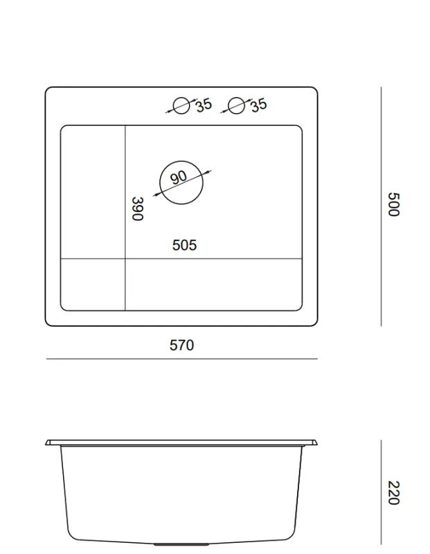 Quadri Sheffield Siva Granitna Vgradna ali Nadgradna Pomivalno korito 57x50 cm s Pipo in Zlati Čep - 1208967582