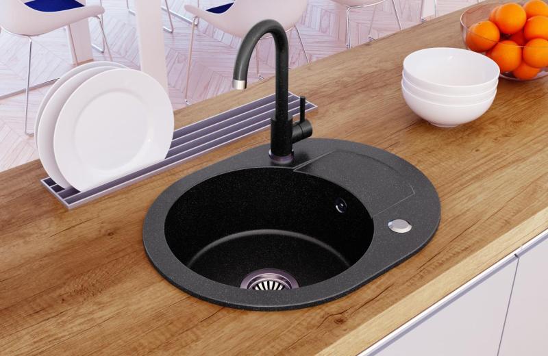 Quadri London Antracit Granitno Okroglo Pomivalno Korito z Odtoknim Delom 585x460mm Obrnljivo - 1208967585
