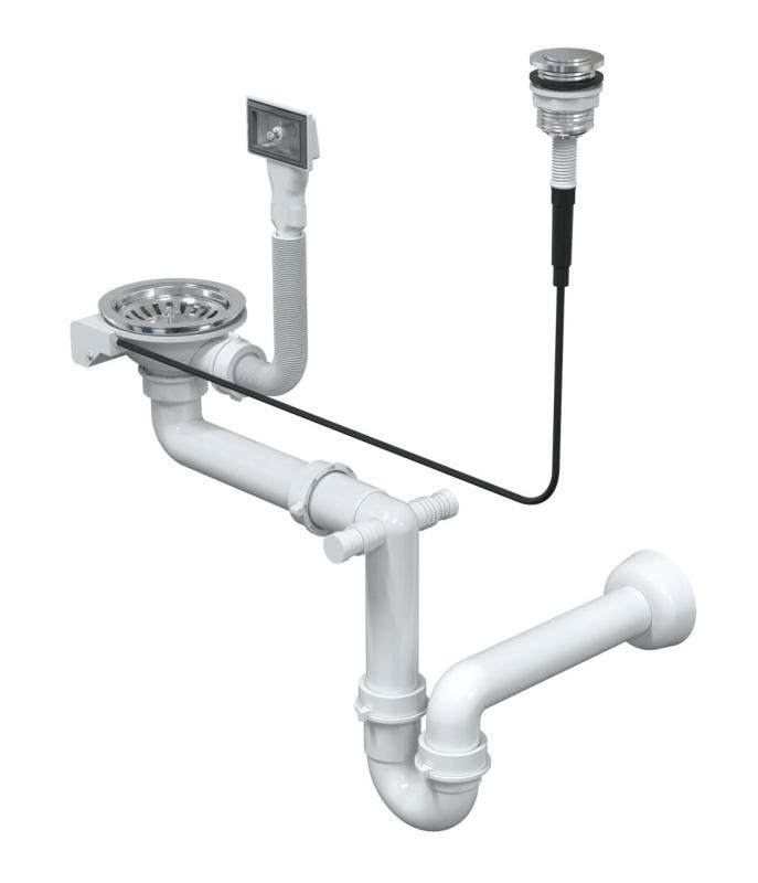 Quadri Oxford nerjaveče jeklo odtočni set za pomivalno korito vključno s prelivom in gumbom za pritisk na odprto nerjaveče jeklo 1208967589