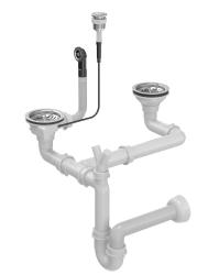 Quadri inox dubbele spoelbak afvoerset en overloop met push-to-open knop inox 1208967591