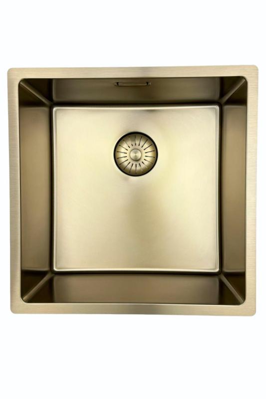 Pure.Sink Prestige pomivalno korito 40x40 cm PVD Zlato 10mm radijus za vgradnjo, plosko vgradnjo in nadgradnjo PPG4040-60