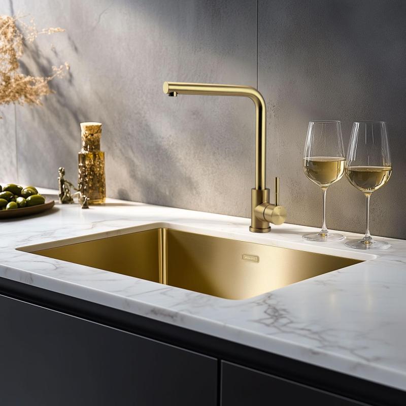 Pure.Sink Prestige pomivalno korito 40x40 cm PVD Zlato 10mm radijus za vgradnjo, plosko vgradnjo in nadgradnjo PPG4040-60